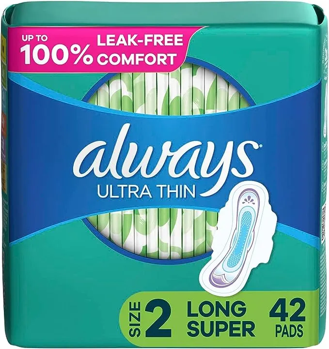 Always Ultra Thin Feminine Pads with Wings for Women, Super Absorbency, Unscented, Size 2, 126 Count