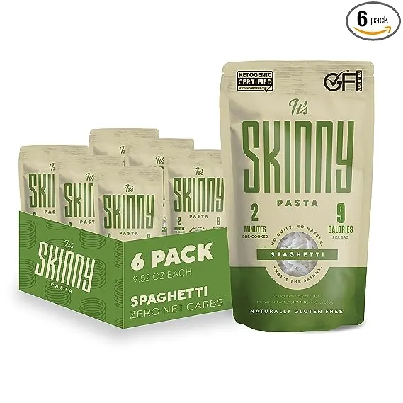 It’s Skinny Spaghetti — Healthy, Low Calorie, Low-Carb Konjac Pasta — Fully Cooked and Ready to Eat — Gluten Free, Vegan, Keto and Paleo-Friendly (6-Pack)