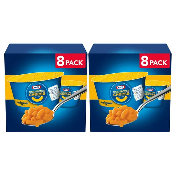 (2 pack) Kraft Original Mac N Cheese Macaroni and Cheese Cups Easy Microwavable Dinner, 8 ct Box, 2.05 oz Cups