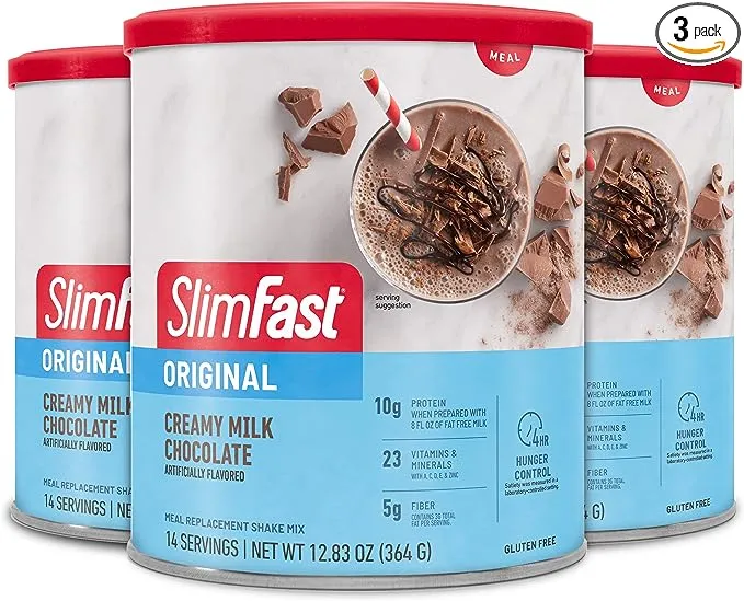 SlimFast Original Meal Replacement Powder, Creamy Milk Chocolate, Shake Mix, 10g of Protein, 14 Servings (Pack of 3) (Packaging May Vary)