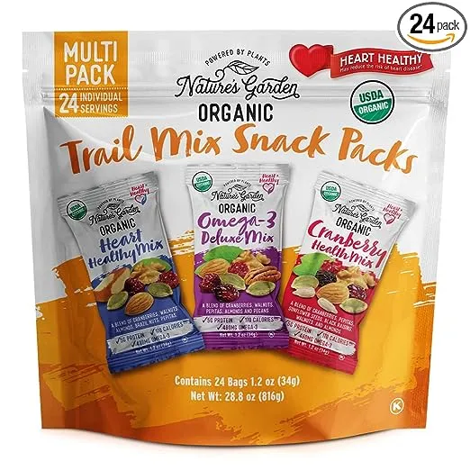 Nature's Garden Organic Trail Mix Snack Packs, Multi Pack 1.2 oz - Pack of 24 (Total 28.8 oz)