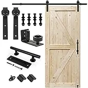 36 In. X 84 In. Unfinished Knotty Barn Door with 6.6FT Sliding Door Hardware Kit