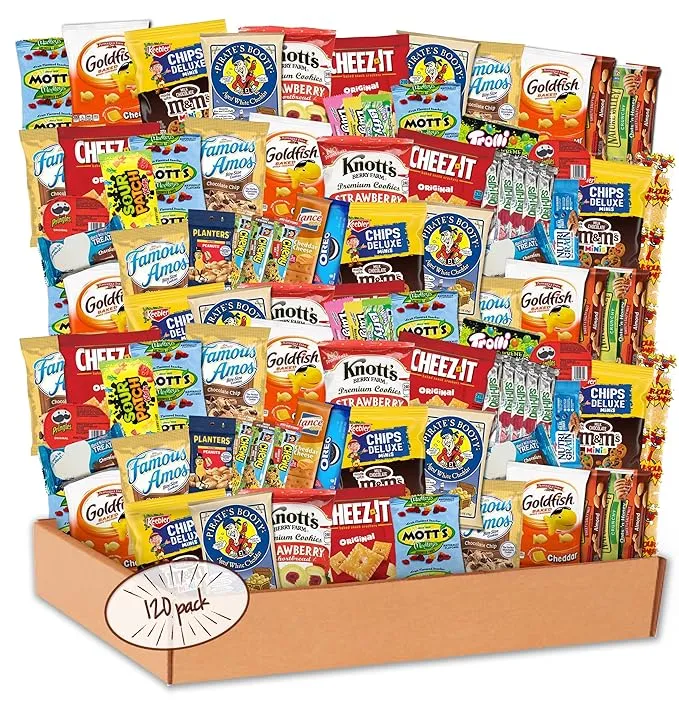 Snack Care Package and Snack Variety Pack (120 count) - Variety Assortment of Chips, Cookies, Candy, and Fruit Snacks