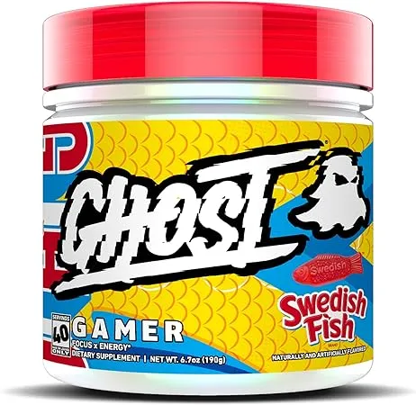 GHOST Gamer: Energy and Focus Support Formula - 40 Servings, Swedish Fish - Nootropics & Natural Caffeine for Attention, Accuracy & Reaction Time - Vegan, Gluten-Free