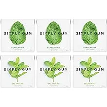 Simply Gum | Sugar Free Xylitol Chewing Gum | Variety Pack- Bubblegum, Peppermint, Spearmint | Pack of Six (90 Pieces Total) | Synthetic Free + Sugar Free + Aspartame Free