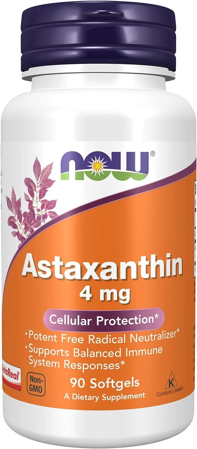 NOW Supplements, Astaxanthin 4 mg derived from Non-GMO Haematococcus Pluvialis Microalgae and has naturally occurring Lutein, Canthaxanthin and Beta-Carotene, 90 Softgels