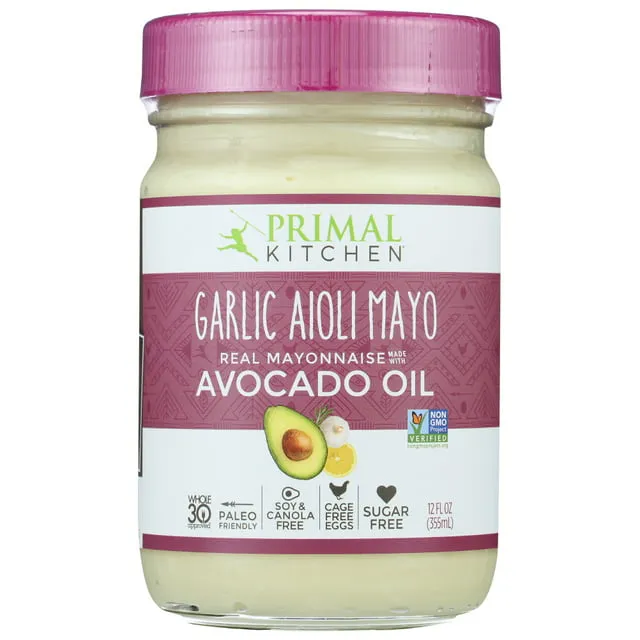 Primal Kitchen Garlic Aioli Mayo made with Avocado Oil, Whole30 Approved, Certified Paleo, and Keto Certified, 12 Ounces