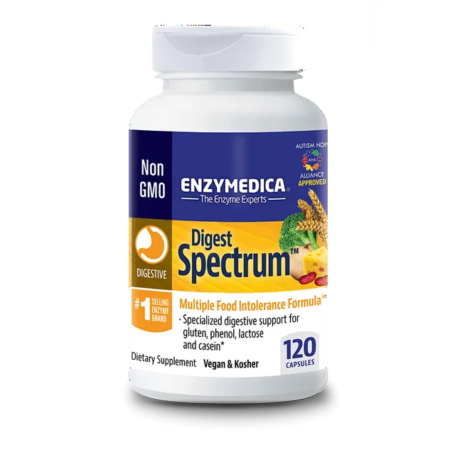 Enzymedica Digest Spectrum, Enzymes for Multiple Food Intolerances, Breaks Down Problem Foods, 120 Capsules 