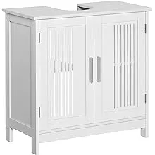 kleankin Modern Under Sink Cabinet with 2 Doors, Bathroom Vanity Unit, Pedestal Under Sink Design, Storage Cupboard with Adjustable Shelves, White