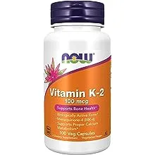 NOW Supplements, Vitamin K-2 100 mcg, Menaquinone-4 (MK-4), Supports Bone Health*, 100 Veg Capsules