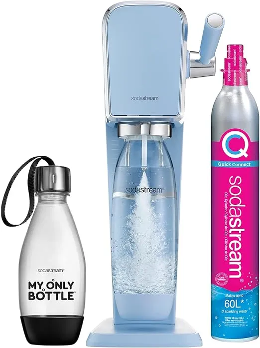 SodaStream Art Sparkling Water Maker (Blue) with CO2 and Two Carbonating Bottles