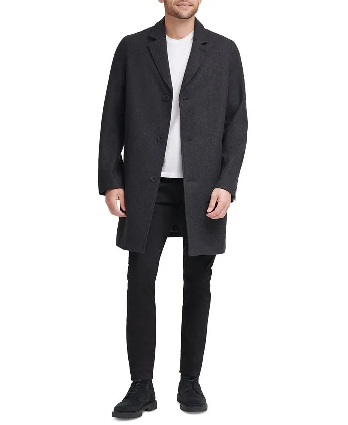 Men's Melton Classic-fit Topcoat In Black