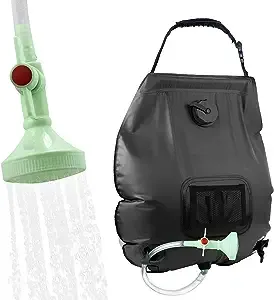 Portable Solar Camping Shower Bag - 5 Gal/20L Capacity - Removable Hose &amp; Sho...