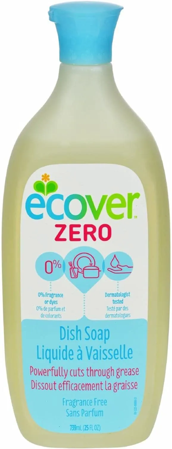 Ecover Natural Plant-Based Liquid Dish Soap, Fragrance Free, 25 Ounce