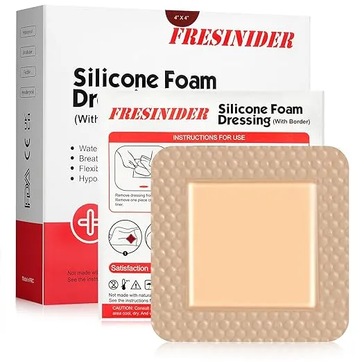 Fresinider Silicone Foam Dressing with Adhesive Border Wound Dressing Bandage Silicone Foam Pad Pack of 10