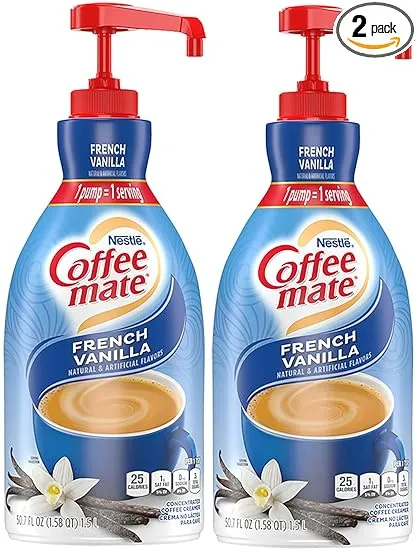 Nestle Coffee mate Coffee Creamer, French Vanilla, Concentrated Liquid Pump Bottle, Non Dairy, No Refrigeration, 50.7 Fl. Oz (Pack of 2)