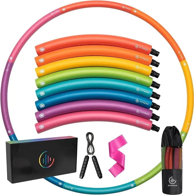 Weighted Fitness Hula Hoop Adult Beginner - Weighted Hula Hoop for Adults - Detachable and Portable - Exercise Holahoop with Jump Rope, Resistance Band and Carry Bag