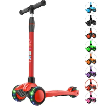 Allek Kick Scooter B03, Lean N Glide 3-Wheeled Push Scooter with Extra Wide PU Light-Up Wheels, Any Height Adjustable Handlebar