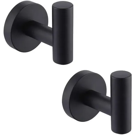 1Pc Nordic Wall-Mounted Double Robe Hook Living Room Bathroom Stainless Steel Towel Coat Hanger (Color : Black)