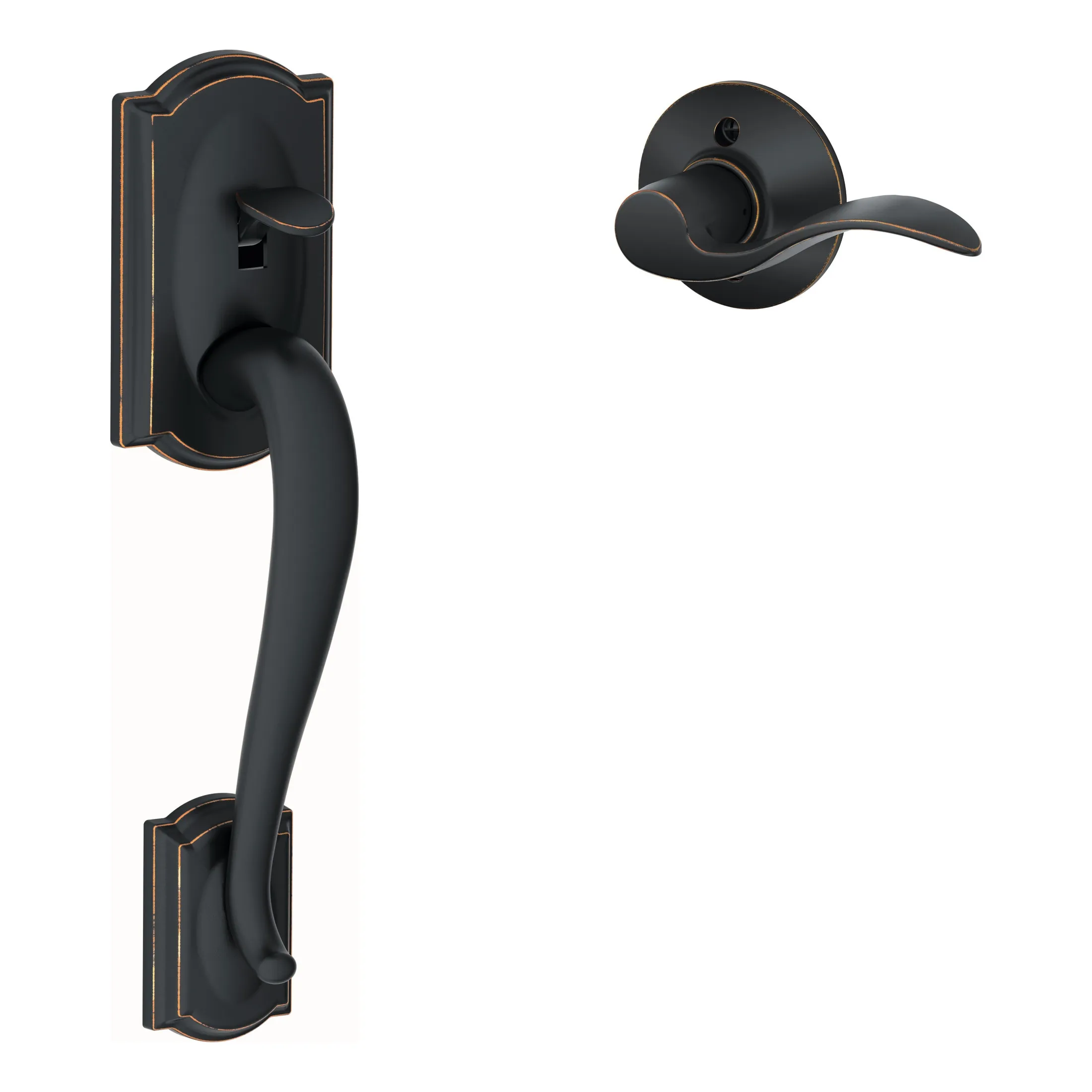 Schlage Camelot-Accent Aged Bronze Entry Door Handleset with Accent Lever Lowes.com