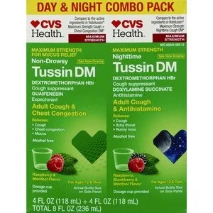 CVS Health Maximum Strength Day + Nighttime Tussin DM Cough and Chest Congestion Combo Pack, 2 4 oz bottles