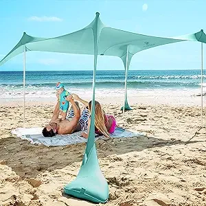 Pop Up Beach Tent Sun Shelter UPF50+ with Sand Shovel, Ground Pegs and Stabil...