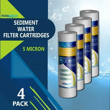 Sediment Water Filter Cartridge by Ronaqua 10 x 2.5 Four Layers of Filtration Removes Sand Dirt Silt Rust made from Polypropylene (4 Pack 5 Micron)