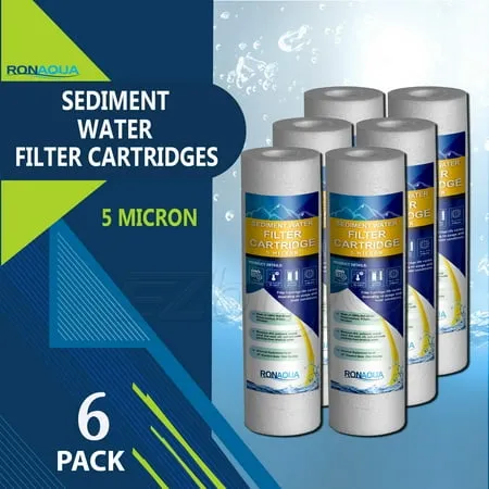 Sediment Water Filter Cartridge by Ronaqua 10 x 2.5 Four Layers of Filtration Removes Sand Dirt Silt Rust made from Polypropylene (6 Pack 5 Micron)