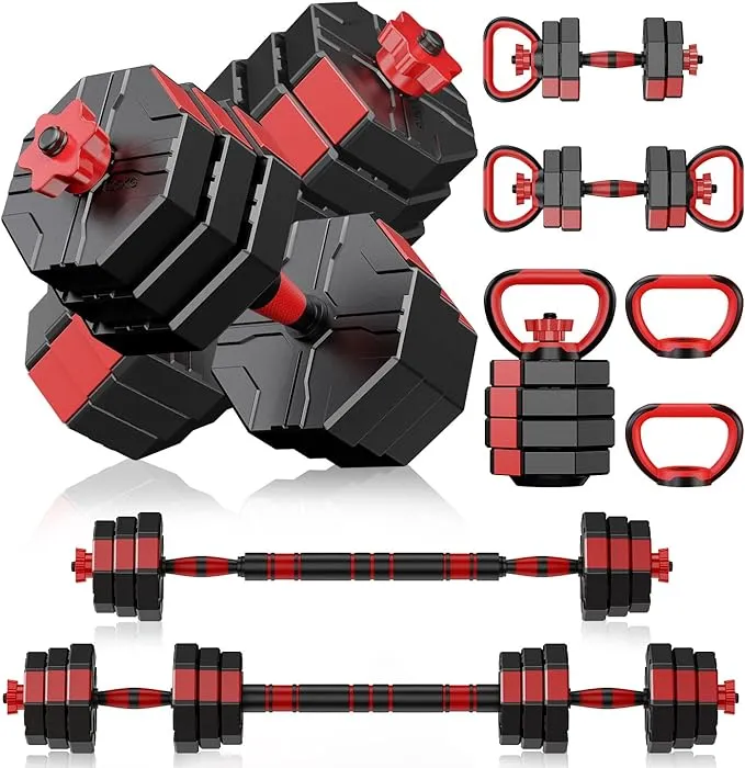 Prapark Adjustable Dumbbell Set - Free Weights Set with Connector - 4 in1 Weights Dumbbells Set Used as Barbell, Kettlebells, Push up Stand - Fitness Exercises for Home Gym Exercises