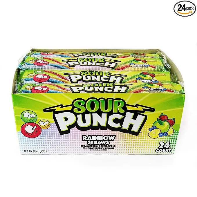 Sour Punch Straws, Rainbow, 2 oz, 24 ct