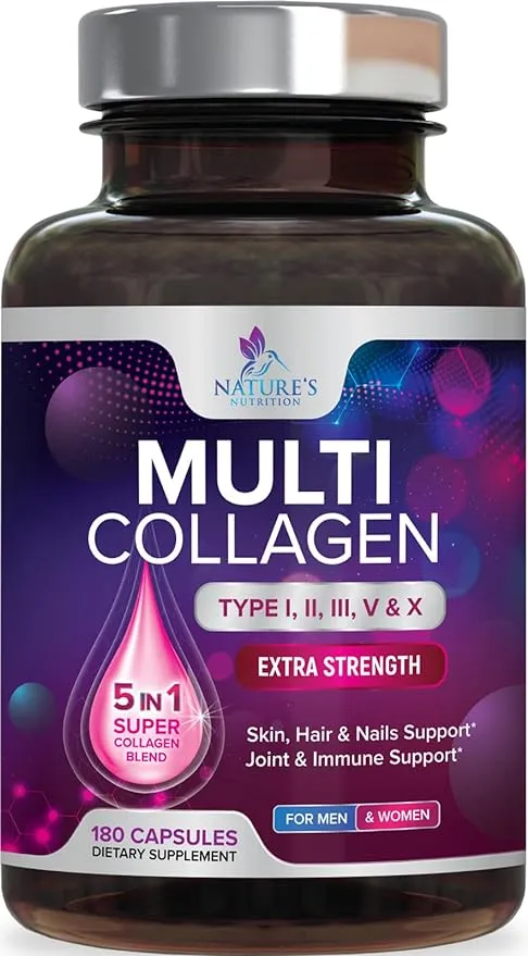 Collagen Peptides for Women & Men, Type I, II, III, V, X Hydrolyzed Collagen Pills, Grass Fed Non-GMO Multi Collagen Peptides Supplements, Hair, Skin, Nail, Bones, Joint Health Support - 240 Capsules