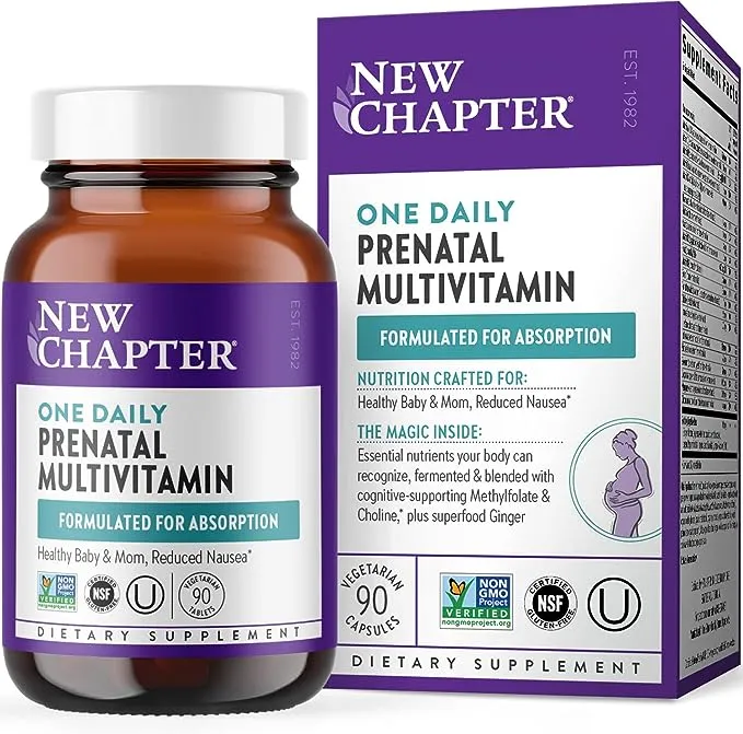 New Chapter Prenatal Vitamins, One Daily Prenatal Multivitamin with Methylfolate + Choline for Healthy Mom & Baby, Gluten Free & Non-GMO, 90 Count