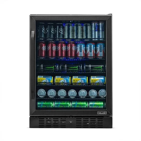 NewAir - 24” 177-Can Built-In Beverage Cooler with Precision Temperature Controls and Adjustable Shelves - Black Stainless Steel