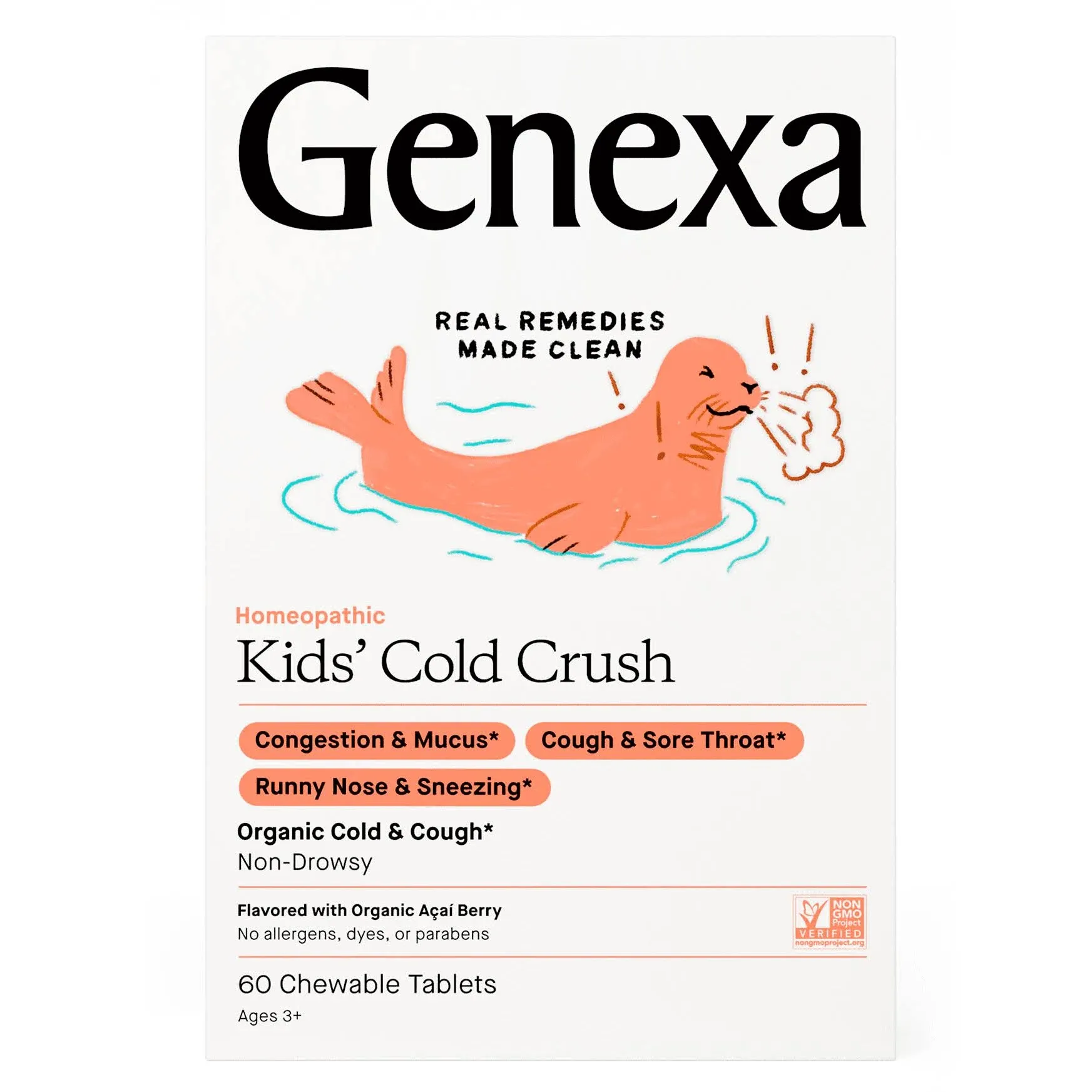 Genexa Kids' Cold Crush, Homeopathic, Non-Drowsy, Flavored with Organic Acai Berry, Chewable Tablets - 60 chewable tablets