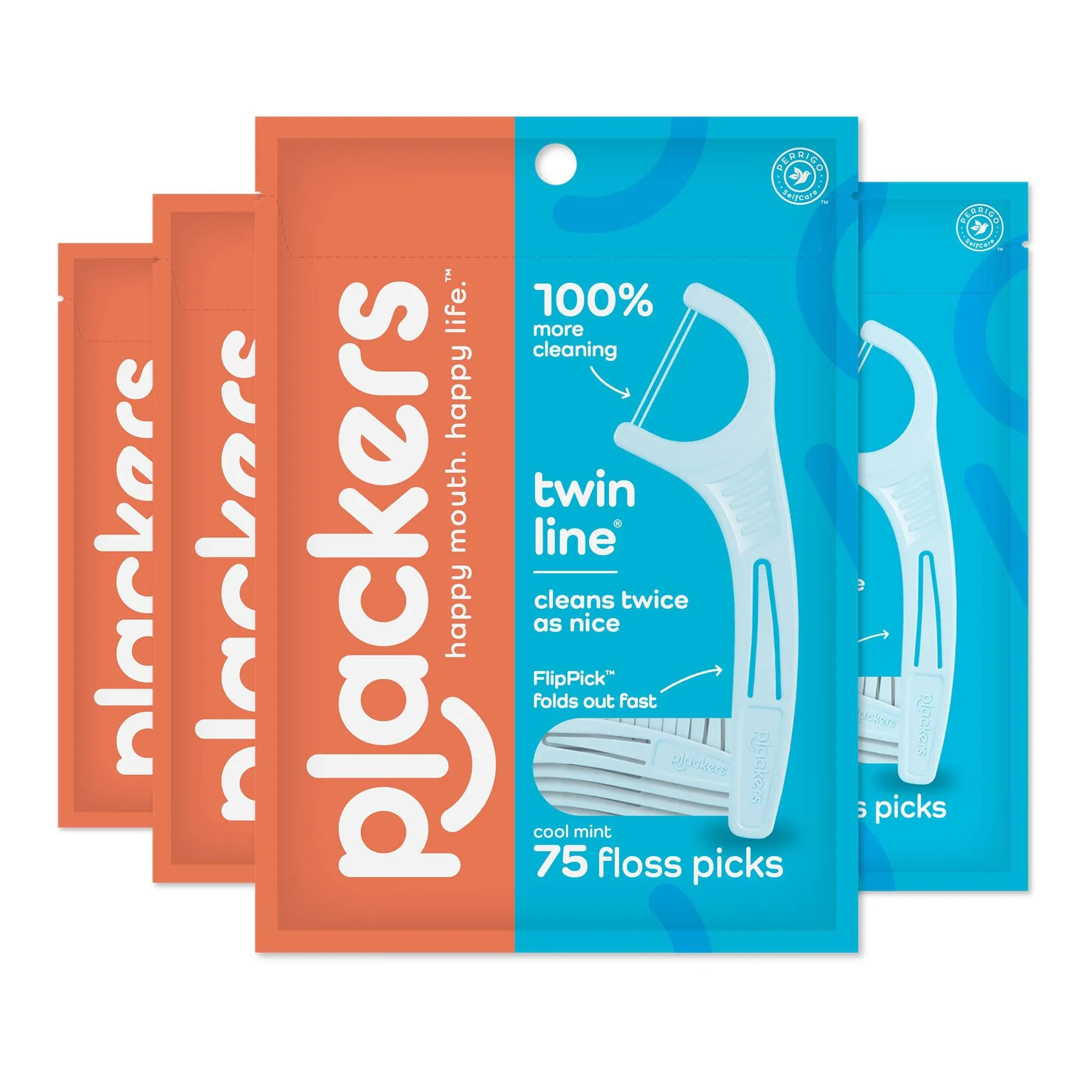 Plackers Twin-Line Dental Floss Picks, 75 Count (Pack of 4)