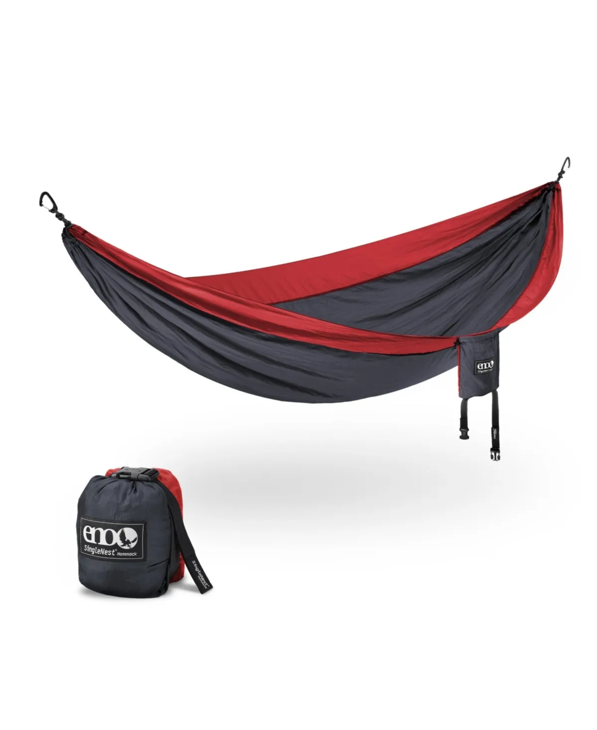 ENO SingleNest Hammock — легкий портативный гамак для 1 человека — для кемпинга, пеших прогулок, походов, путешествий, фестивалей или пляжа — темно-серый/красный