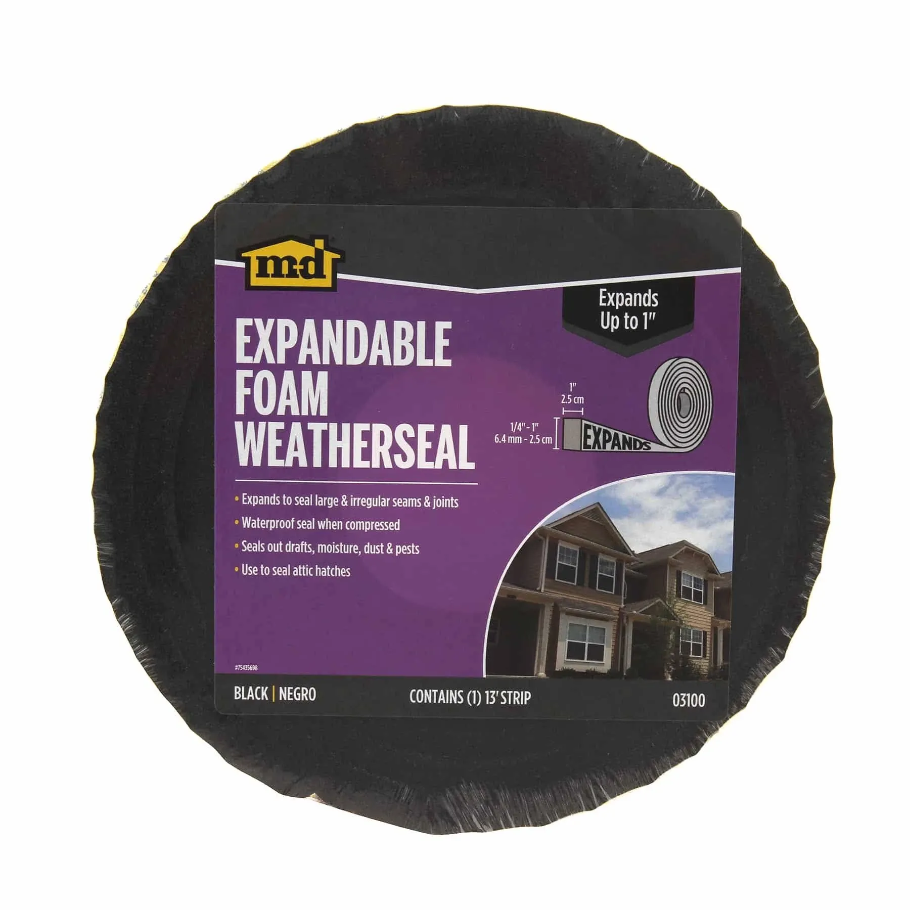 M-D expandable  Window/door Foam  Weatherseal(1/<wbr/>4&#034; EXPANDS to 1&#034;)x1&#034;x13 ft Black