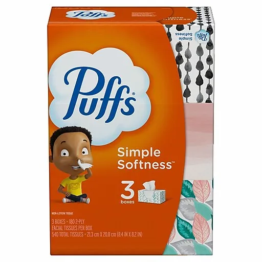 Puffs Facial Tissues - 3 pack, 180 sheets each