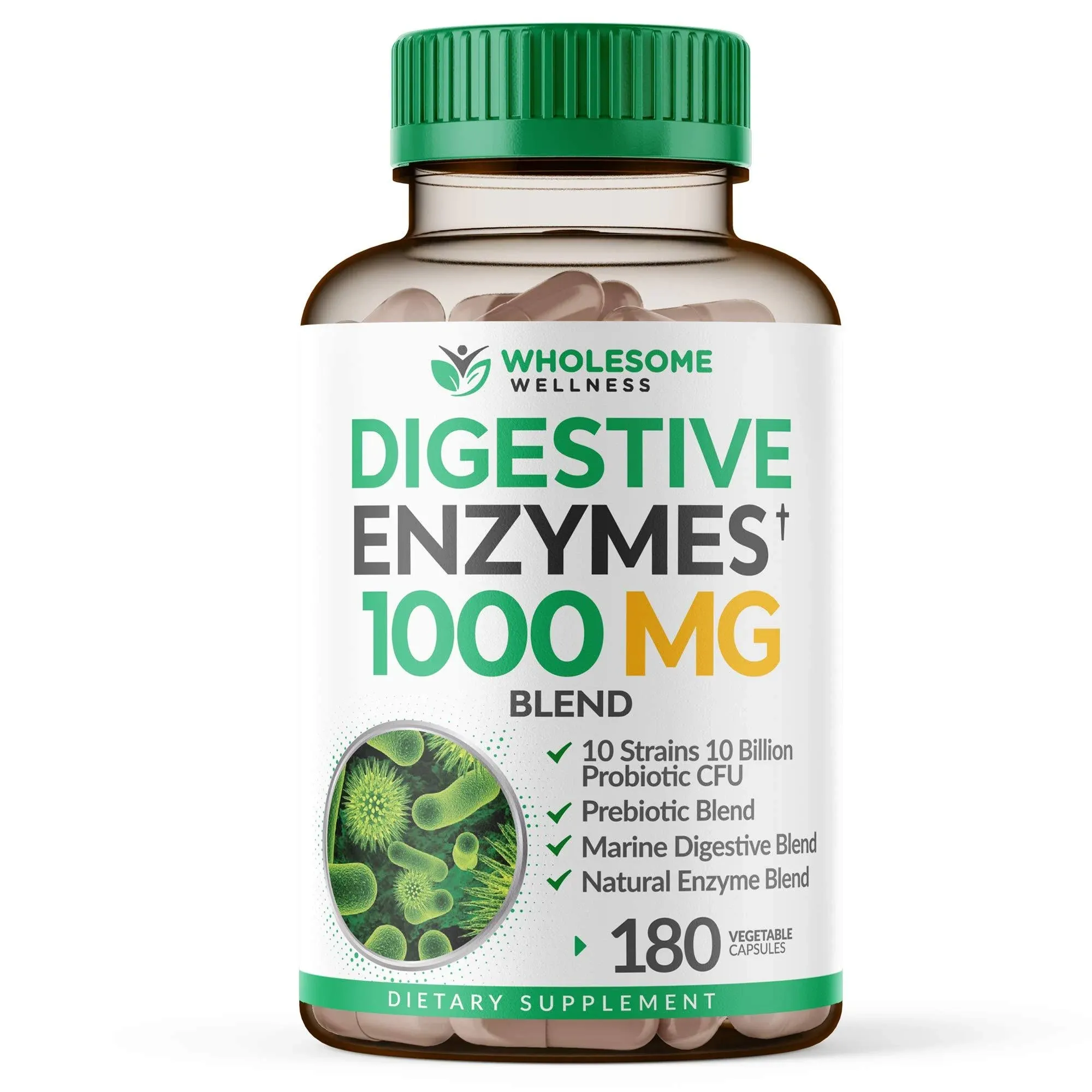 Digestive Enzymes 1000mg Plus Prebiotics & Probiotics Supplement, 180 Capsules ...