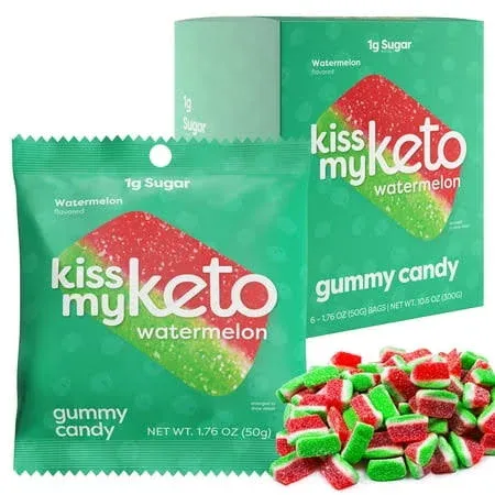 Kiss My Keto Gummies Candy – Low Carb Watermelon Candy Gummy, Keto Snack Pack – Healthy Candy Gummys – Vegan Candy, Keto Gummy Candy – Keto Candy Gummies (6-pack)