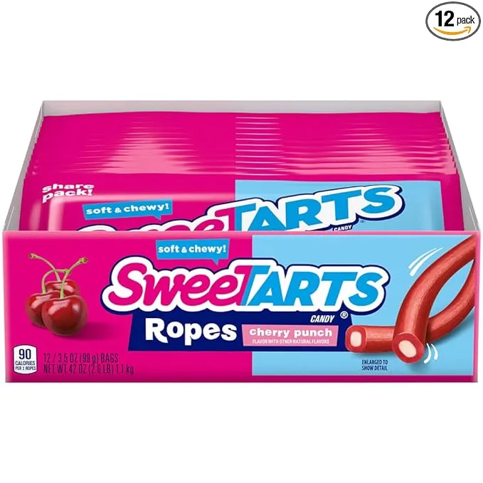 Sweetarts Candy, Cherry Punch, Soft & Chewy, Ropes, Share Pack - 12 pack, 3.5 oz bags