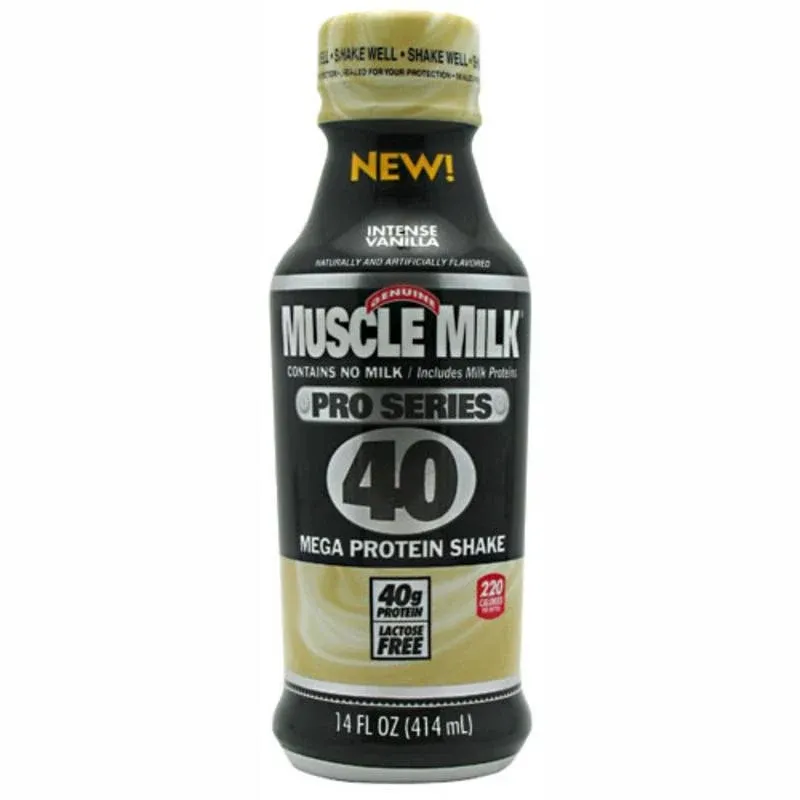 Muscle Milk Pro Advanced Nutrition Protein Shake, Intense Vanilla, 14 Fl Oz Bottle, 12 Pack, 40g Protein, 1g Sugar, 16 Vitamins & Minerals, 6g Fiber, Workout Recovery, Packaging May Vary