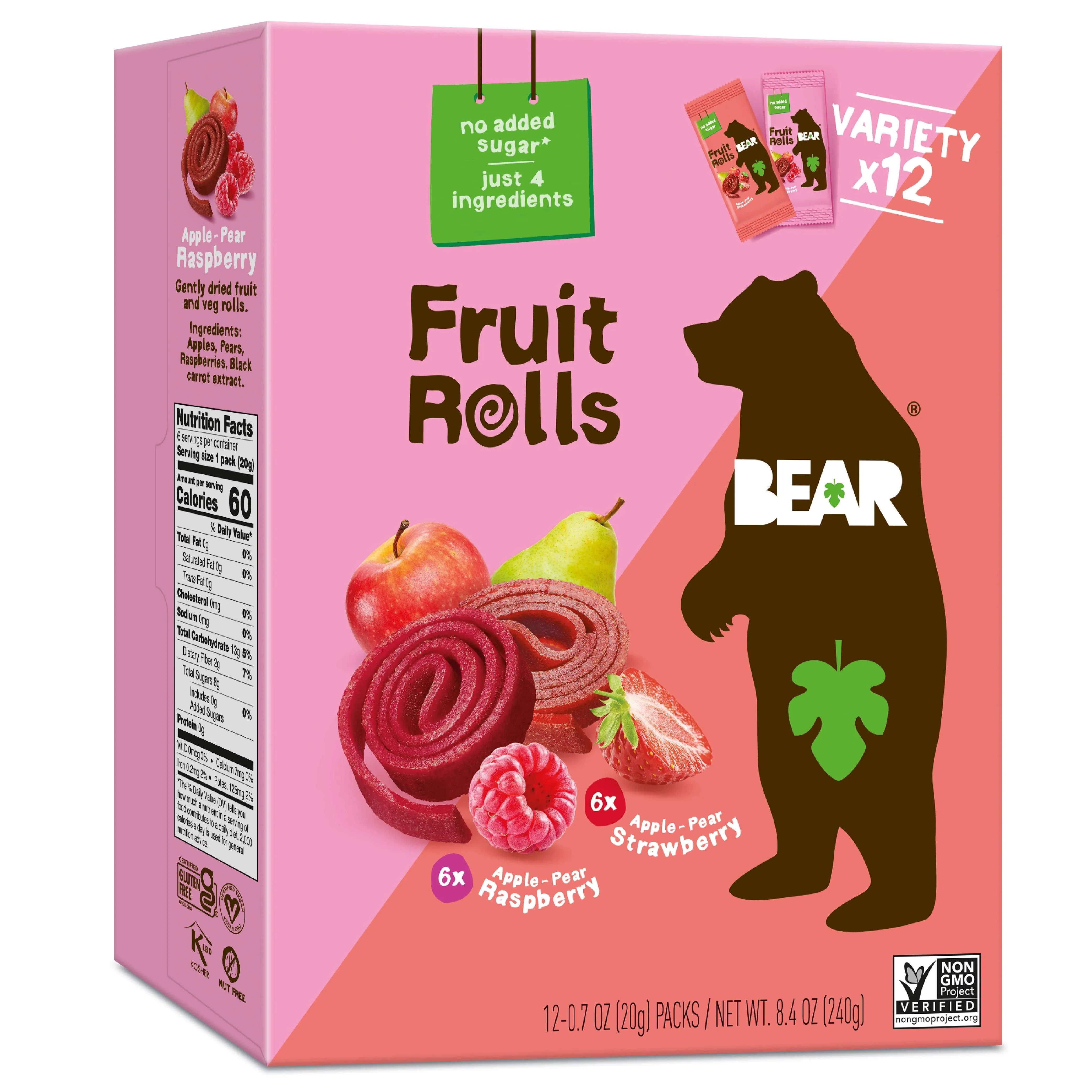 Bear Strawberry Raspberry Fruit Rolls Variety Pack