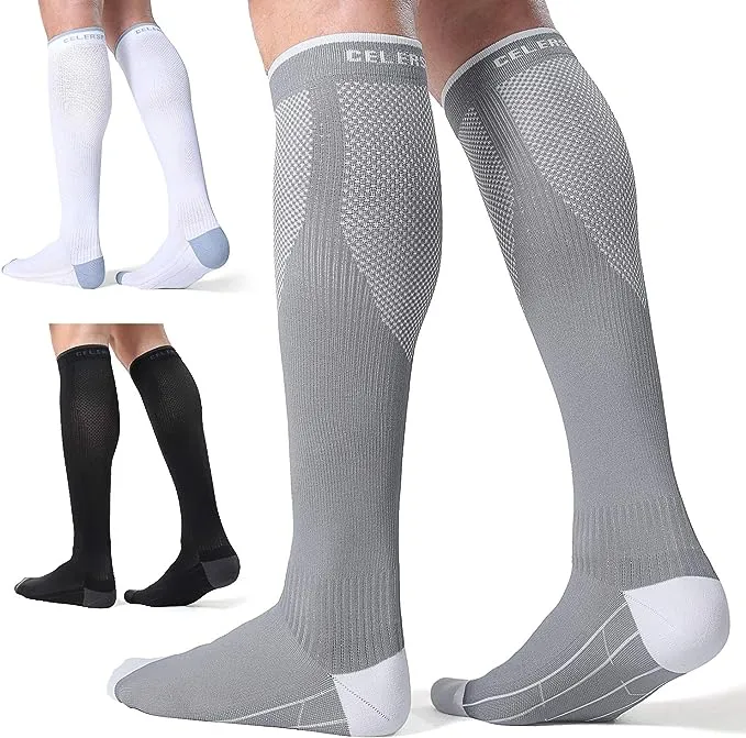 CelerSport 3 Pairs Compression Socks for Men and Women 20-30 mmHg Running Support Socks