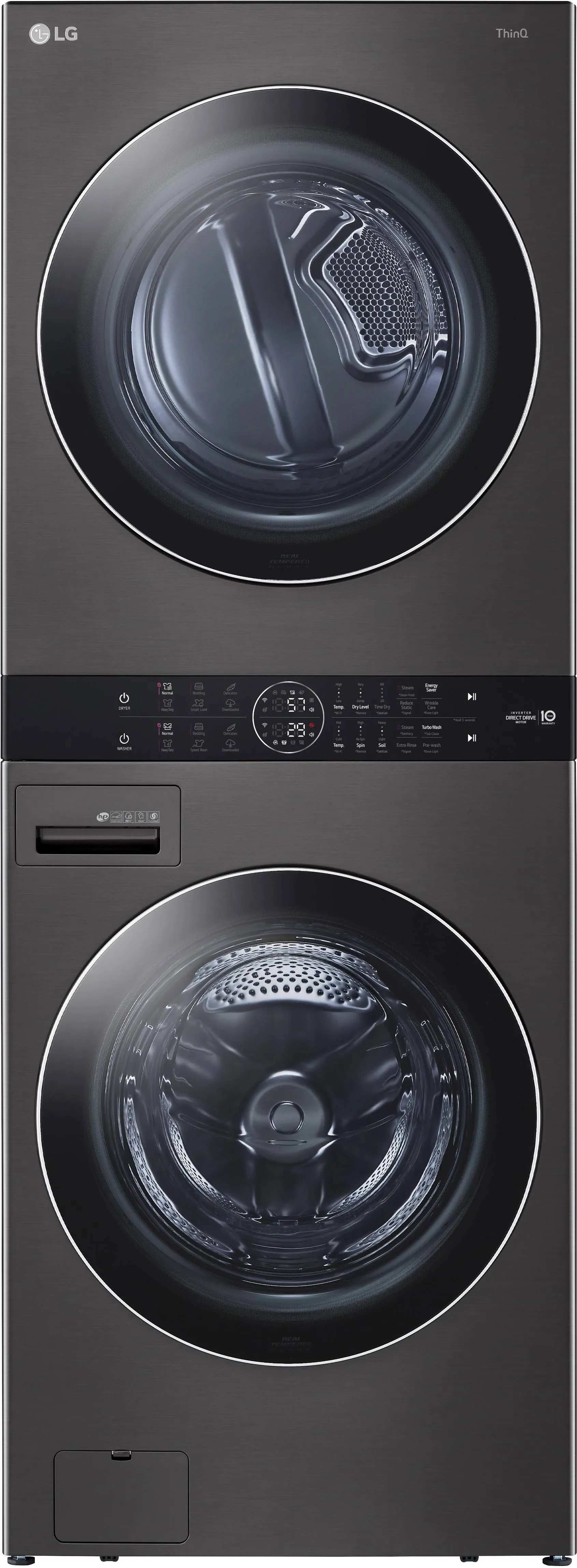 Single Unit Front Load LG WashTower with Center Control 4.5 Cu. ft. Washer and 7.4 Cu. ft. Electric Dryer Black Steel WKEX200HBA