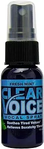 Clear Voice Oral Throat Spray Singing Ease Clarity Soothing Dampener Moisturizer Relief Vocal Eze Reducer Booster Treatment, Fresh Mint Flavor 1 Fl Oz