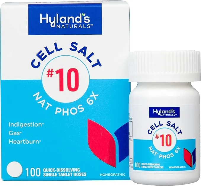 Hyland's Naturals No.10 Cell Salt NAT Phos 6X Tablets, Natural Relief of Heartburn, Gas, and Indigestion, Quick Dissolving Tablets, 100 Count