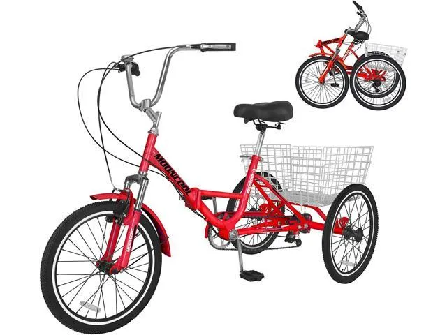 Mooncool Adult Folding Tricycle 7-Speed, 24-Inch Three Wheel Cruiser Bike with Cargo Basket, Foldable Tricycle for Adults, Women, Men, Seniors.