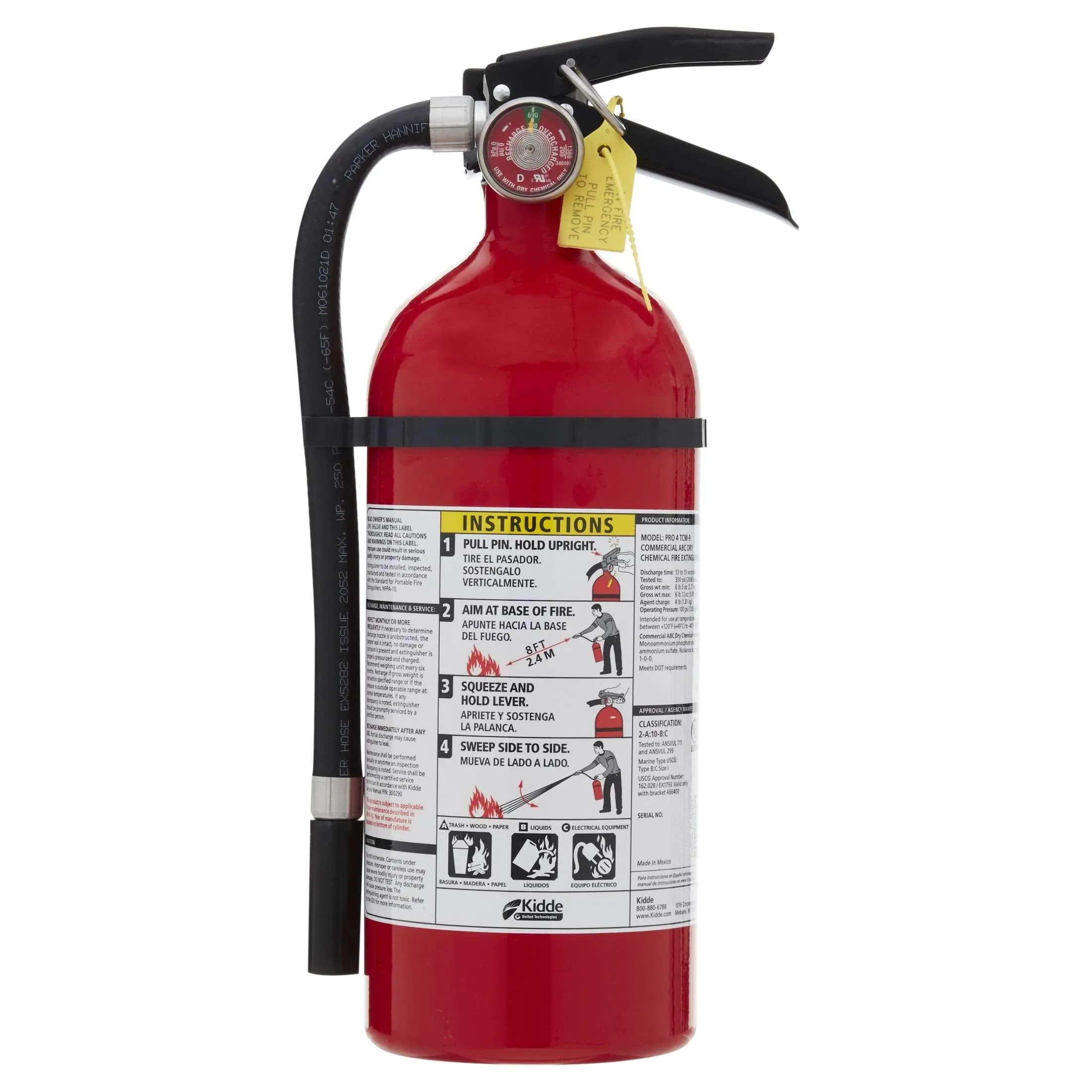 Kidde Pro 210 Fire Extinguisher 4lb 2-A 10-B:C