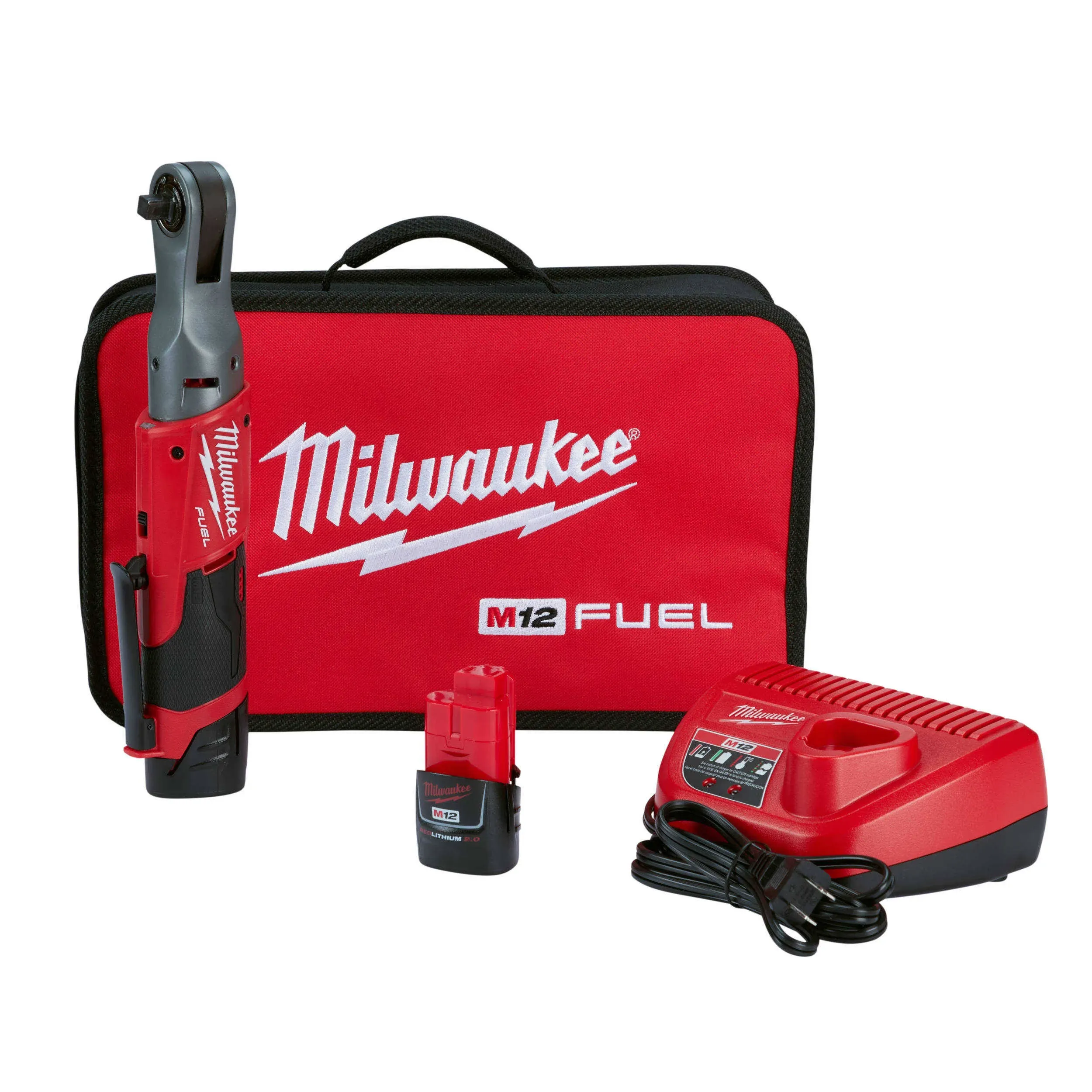 Milwaukee M12 FUEL 12V Lithium-Ion Brushless 3/8 in. Cordless Ratchet Kit with 2.0Ah Batteries